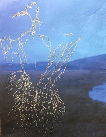 "Essais de métamorphose", 2018, technique mixte sur papier imprimé, 28 x 39 cm