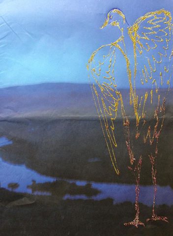 "Essais de métamorphose", 2018, technique mixte sur papier imprimé, 28 x 39 cm